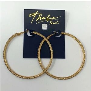 Thalia Sodi Large Gold Tone Crystal Pave Hoop Earrings 2.5" Post Style Closure